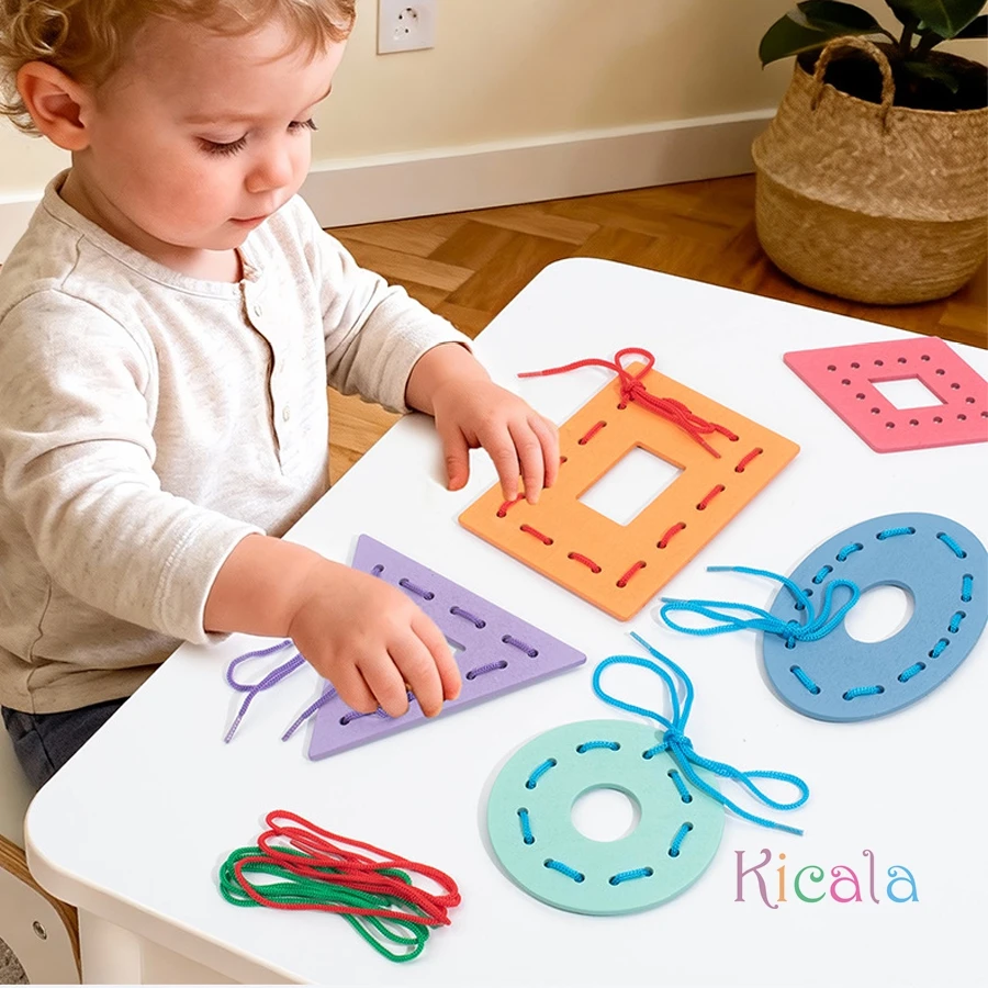 Tablero de cordones geométrico con cuentas de madera para niños 3 años - imagen 4