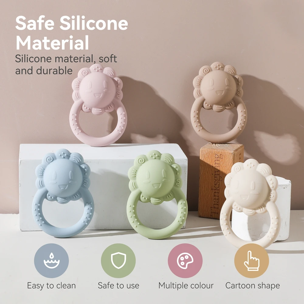 Juguetes para bebés, mordedor de silicona, sonajero de calidad alimentaria, juguetes sensoriales para bebés de 0 a 12 meses, sonajero de silicona con campana de mano de León - imagen 2