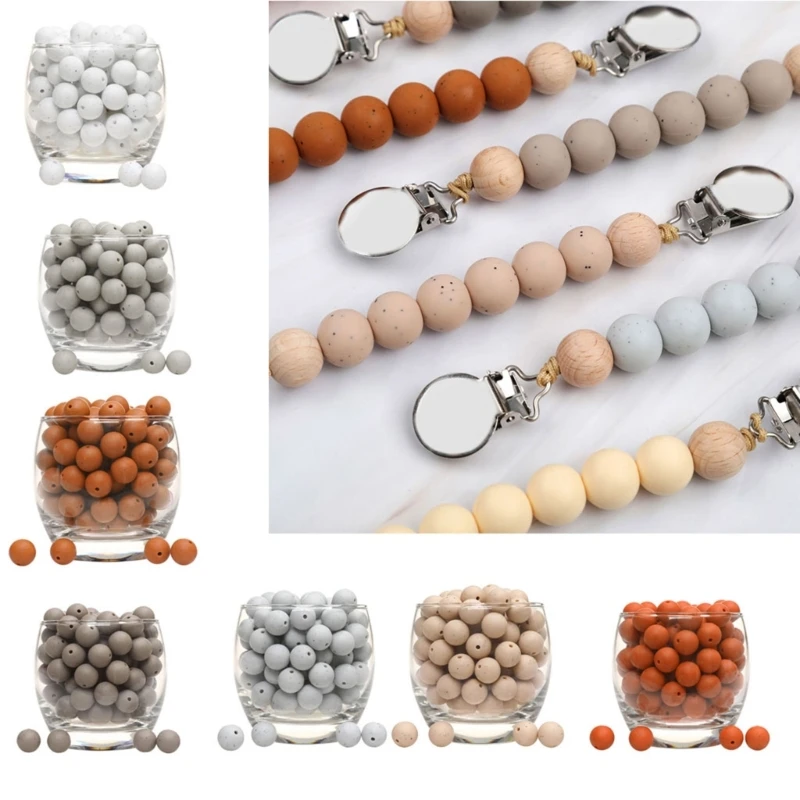 20 piezas cuentas redondas de silicona de 15mm para bebé, cuentas para mordedor de silicona para fabricación de joyería, collar DIY, cadena de chupete - imagen 2