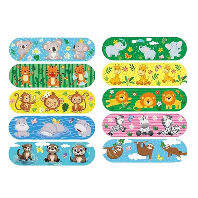 10 unids/set de tirita con patrón de animales de dibujos animados para niños, estampado de tigre y León Kawaii, vendajes adhesivos, vendaje para heridas, parche de yeso