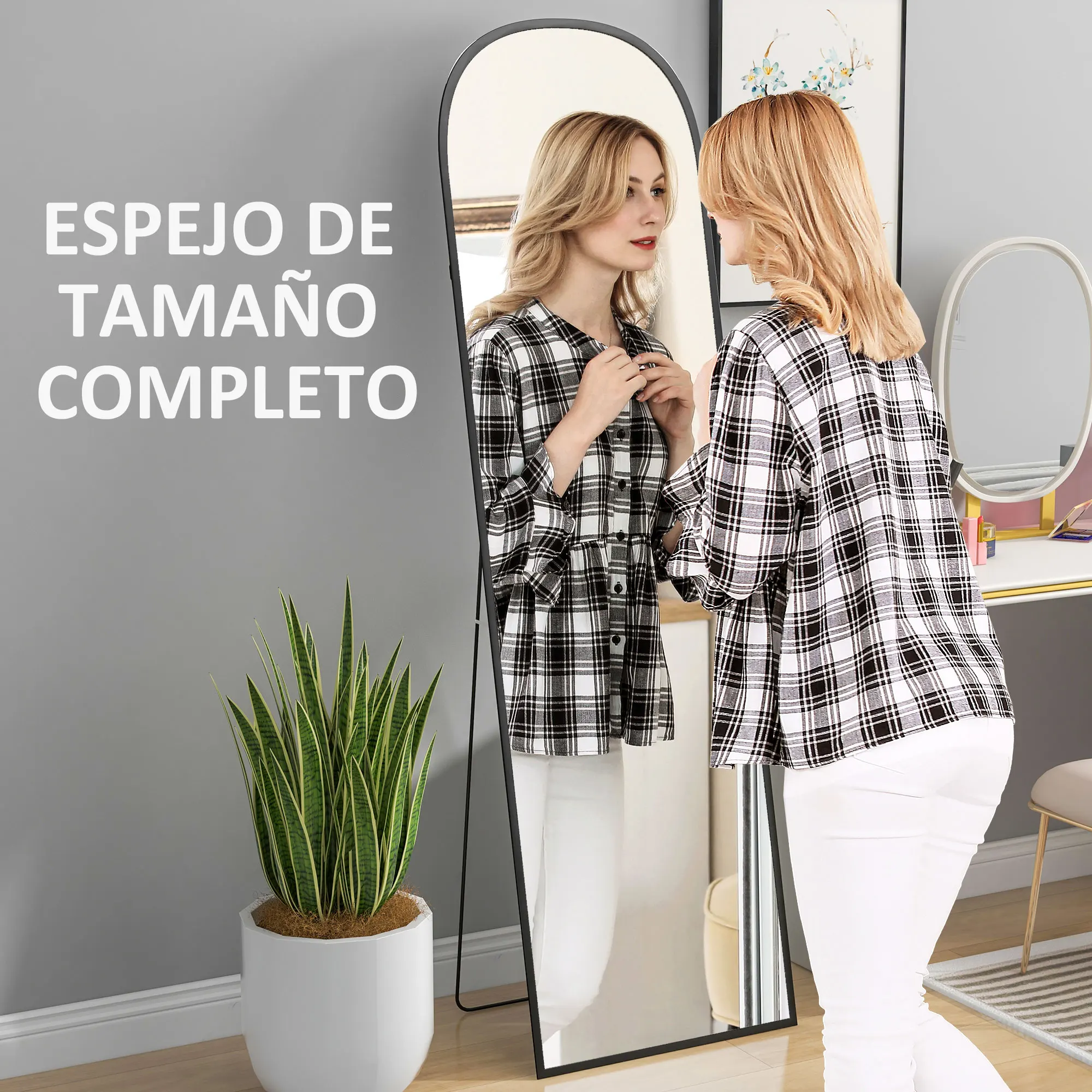 HOMCOM Espejo de Cuerpo Entero Espejo de Pie 50x170 cm Independiente o Pared con Marco de Aleación de Aluminio y Soporte para Sala Dormitorio Baño Negro - imagen 5