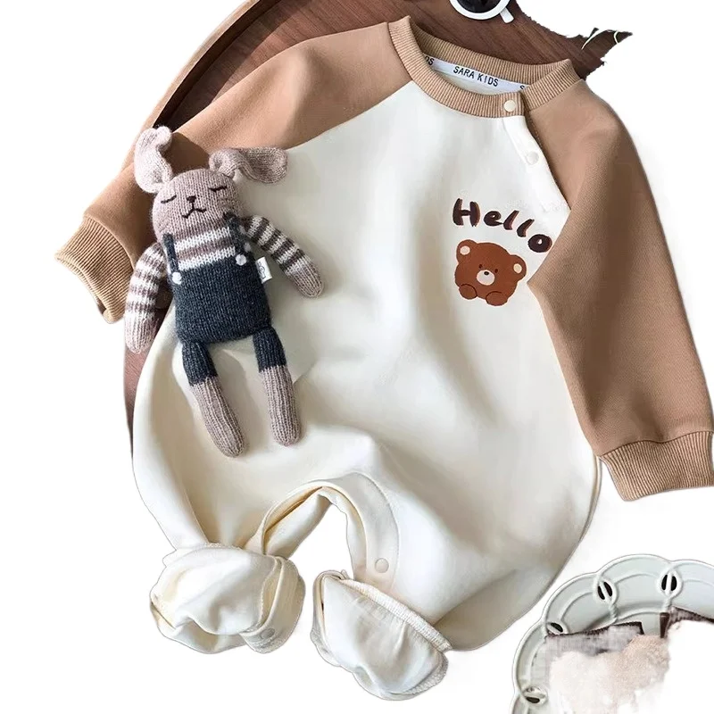 Pelele Unisex con cuello redondo para bebé, mono con letras y cabeza de oso para primavera y otoño, mono exterior con franjas de diferente Color para Halloween