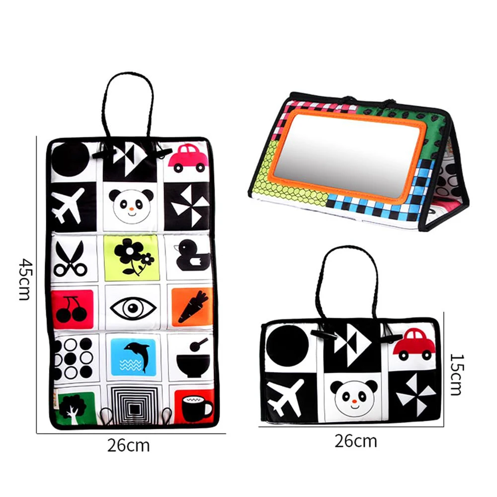 Juguetes de espejo para recién nacidos en blanco y negro, tiempo de barriga para bebés, desarrollo Montessori, juguete sensorial de actividad de alto contraste para gatear - imagen 3