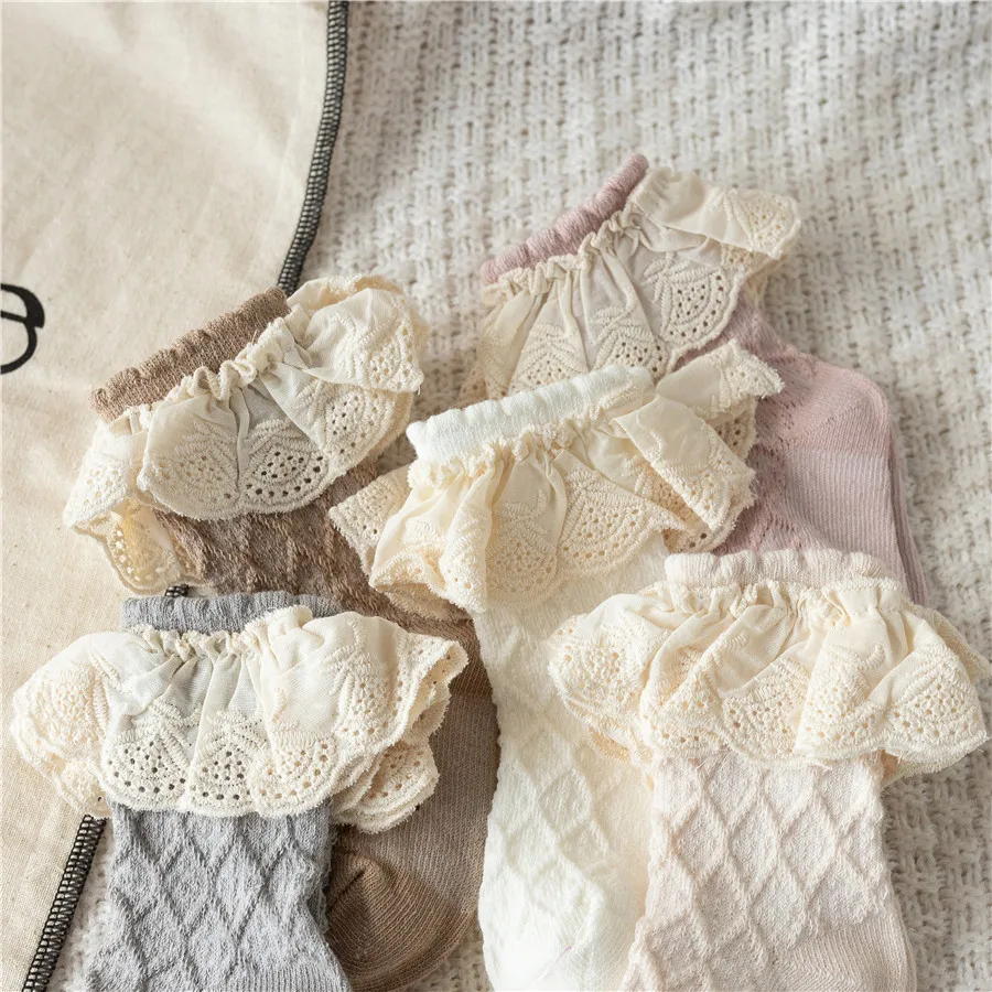3 par/lote de calcetines de encaje con volantes para niñas, calcetines cortos de rejilla bonitos de algodón suave de princesa para niños de 0 a 5 años - imagen 5