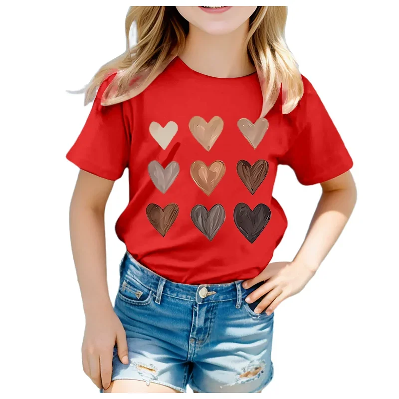 Chocolate Camiseta manga corta estampado corazones para niñas verano - imagen 2
