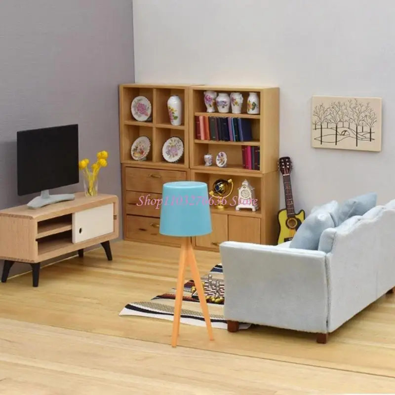 R6FD 1/12 Muebles muebles muñecas madera gabinete televisión en miniatura para exhibición escena habitación - imagen 5