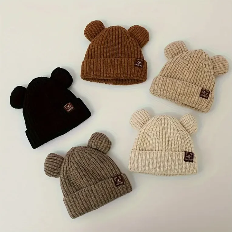 Adorables gorros de punto con pompones, accesorios de invierno para niños, gorros suaves, cálidos y coloridos para niños - imagen 5