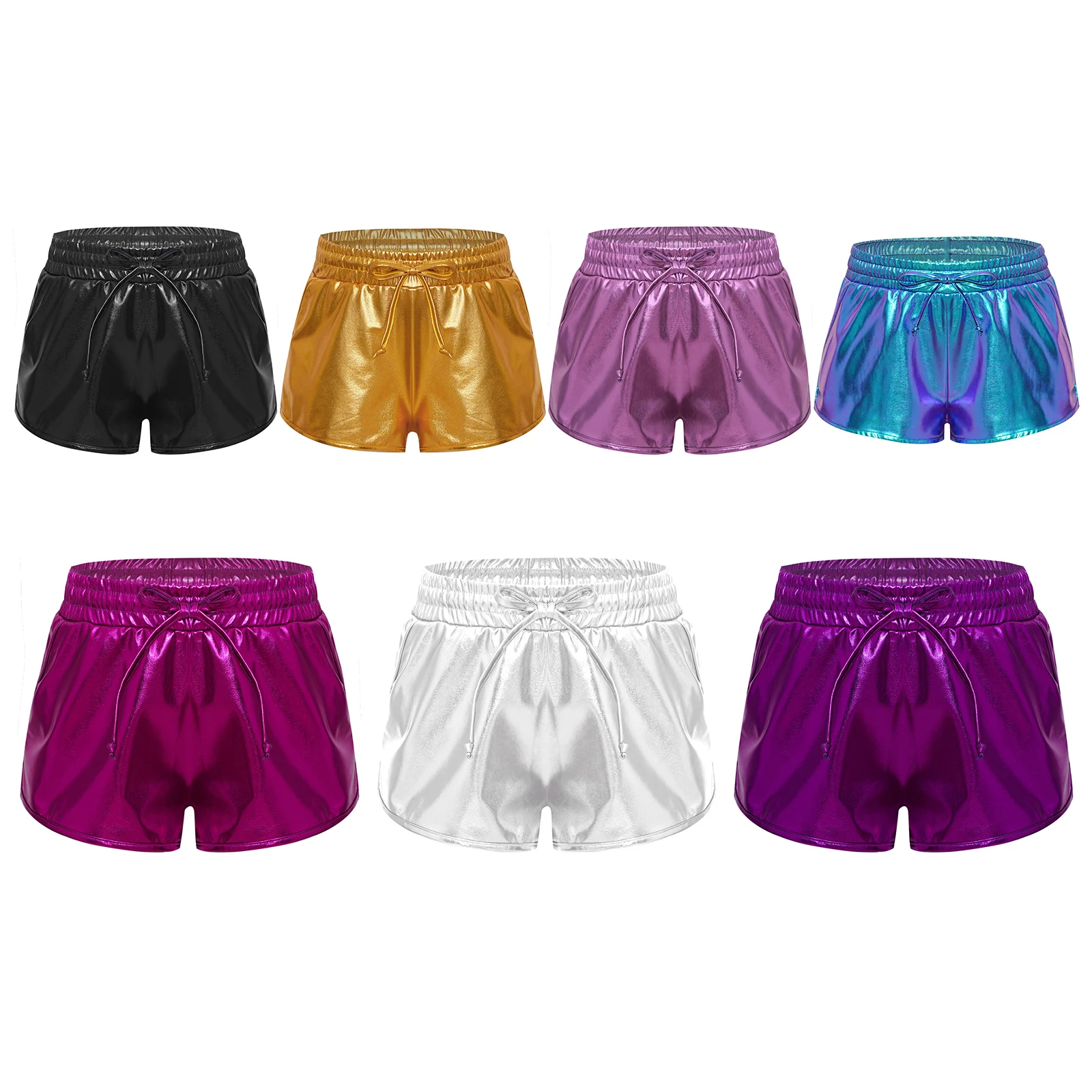 Pantalones cortos jazz metálicos niña – Cintura elástica con cordón - imagen 2