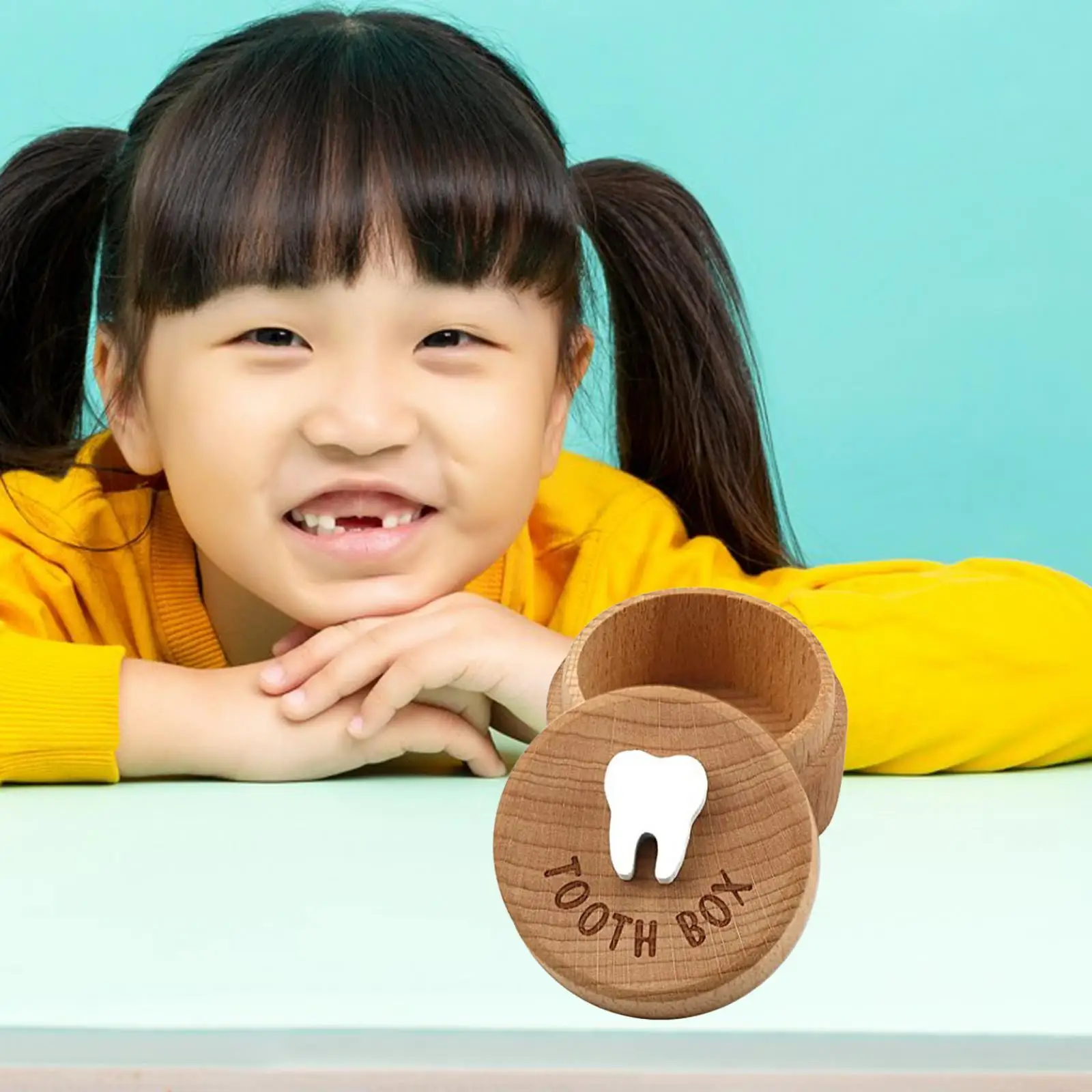 Caja de ahorro de dientes de bebé, contenedor circular de madera, organizador para niños, colección de cabello Fetal, regalo de cumpleaños - imagen 3