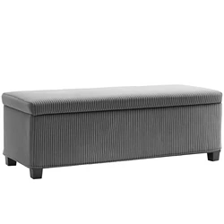 HOMCOM Puff Almacenaje, Banco Almacenaje Plegable, Capacidad de 84 L, 112x42x40 cm, Tapizado en Pana, Pie de Cama, para Sala de Estar, Dormitorio, Entrada, Gris