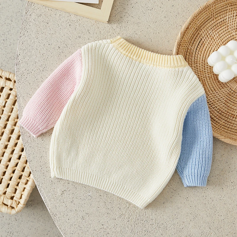 Suefunskry, suéter para niños y niñas, jerseys de manga larga con cuello redondo y contraste de Color a la moda, Tops informales para Otoño e Invierno para bebés - imagen 3