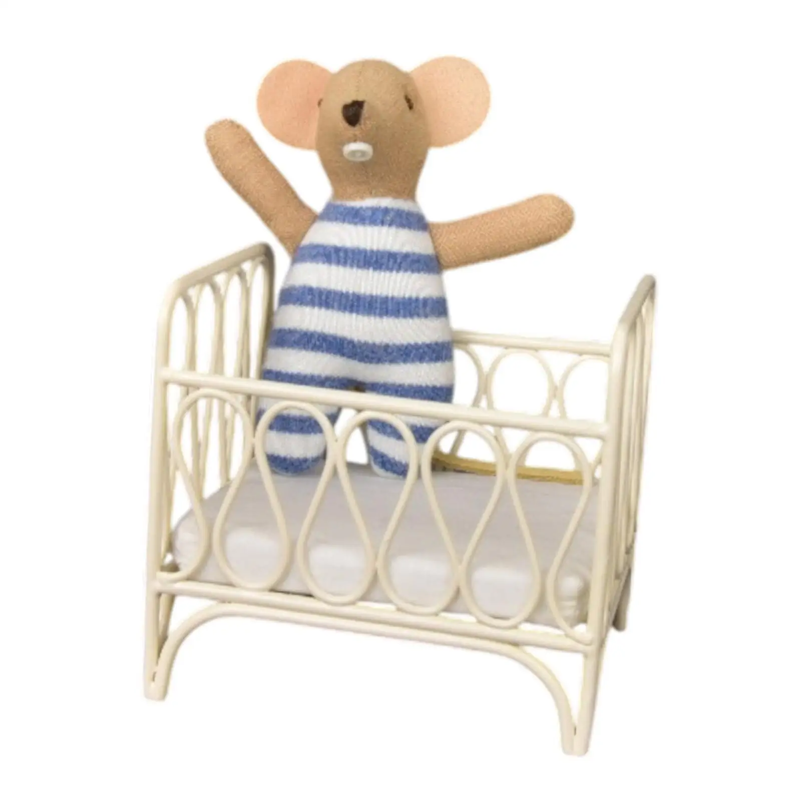 1:12 Scale Dollhouse Bed Miniature Furniture Room DIY Accessory Tiny Crib Small Mice Doll for Role Play Gift Furnishings Decor