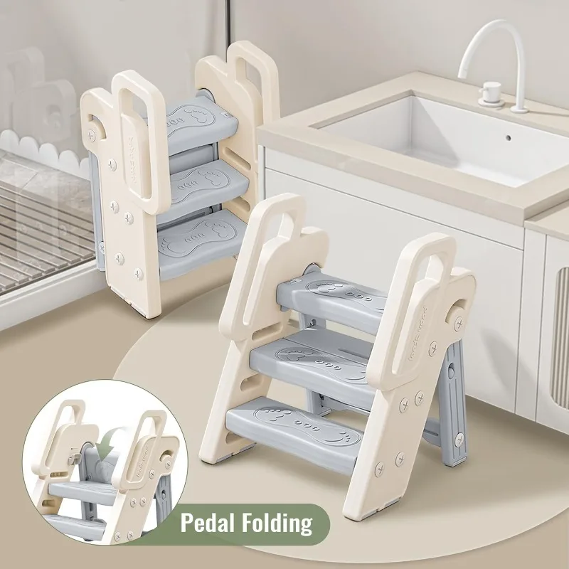 Taburete plegable de 3 escalones con asas, taburete antideslizante 4 en 1 ajustable para lavabo de baño de 3 escalones para niños pequeños, orinal de entrenamiento