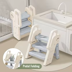 Taburete plegable de 3 escalones con asas, taburete antideslizante 4 en 1 ajustable para lavabo de baño de 3 escalones para niños pequeños, orinal de entrenamiento