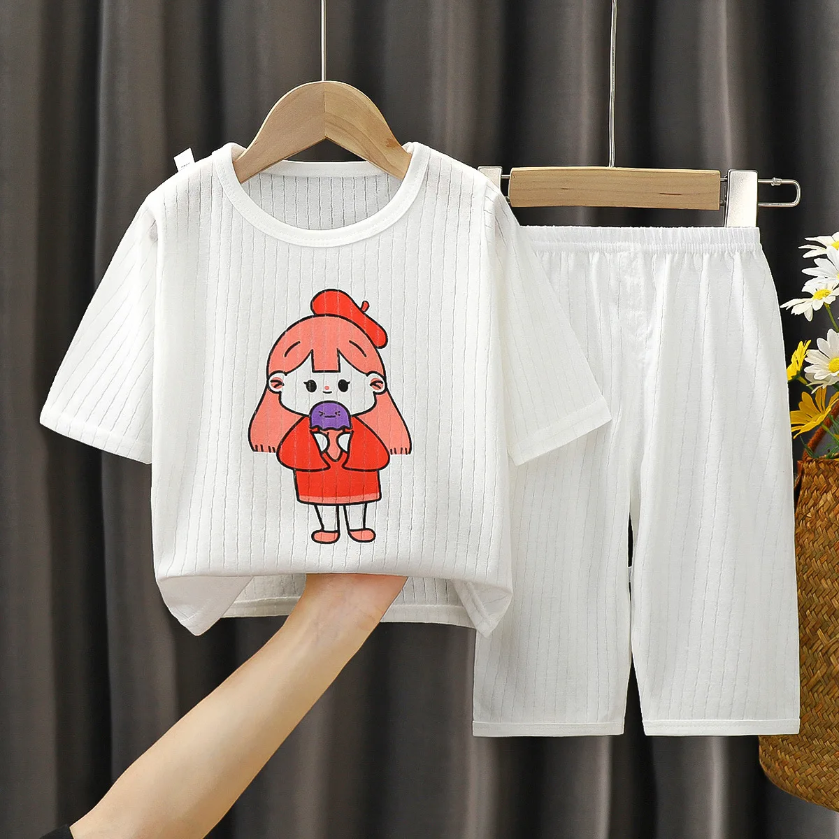 Conjunto de ropa de verano de 2 piezas para niños y niñas, Tops de algodón de manga corta con dibujos animados, pantalones sueltos, BC714 - imagen 4