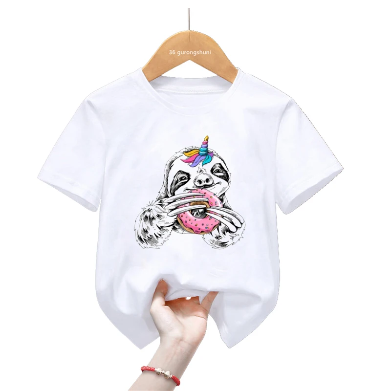 Camiseta con estampado de dibujos animados de unicornios para niños, ropa divertida de Panda, camiseta de manga corta de verano