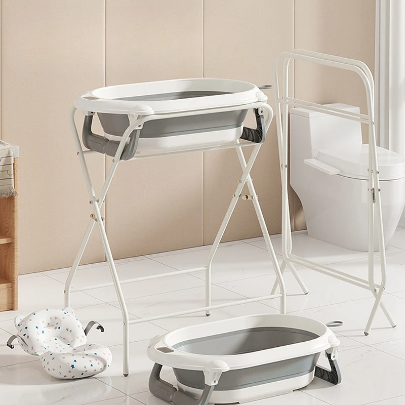 Estación de baño para bebés sin doblar con soporte: bañera plegable, soporte para lavabo y tendedero para recién nacidos y niños pequeños, ahorro de espacio - imagen 5