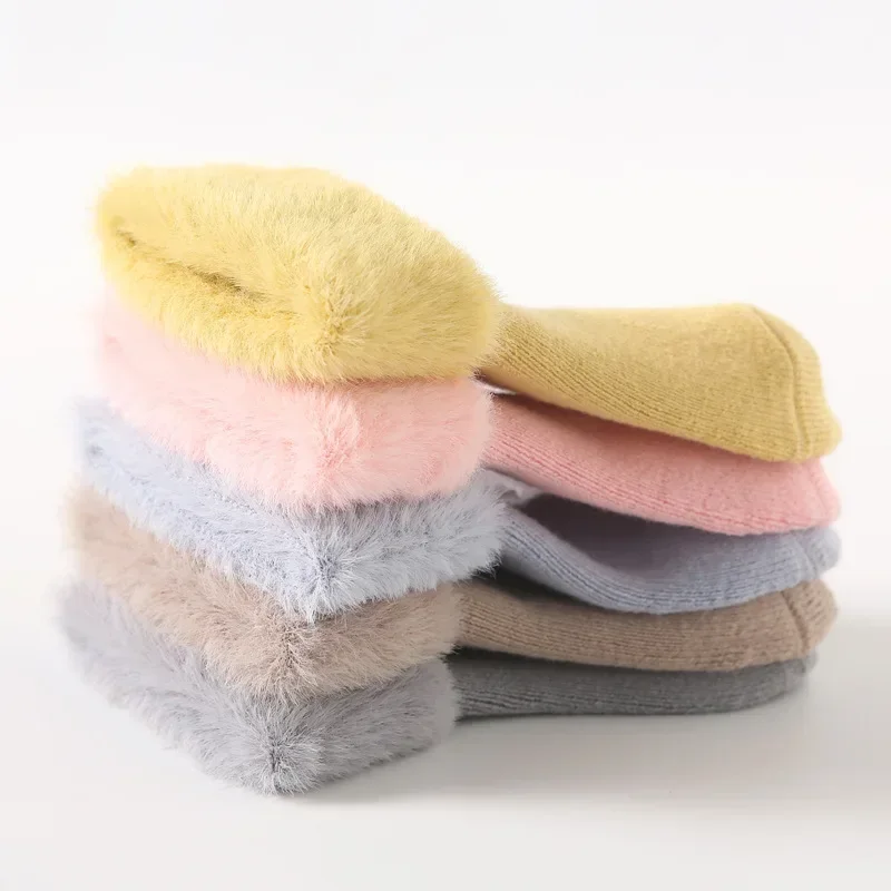 Calcetín cálido para recién nacido, calcetín de pantorrilla de Color sólido simple para niño pequeño, niño y niña, lindo, de lana, de algodón grueso, 1 par, Otoño e Invierno
