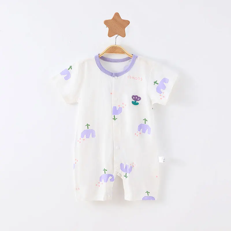 Mono de verano para recién nacido, ropa fina de algodón para niñas, mono de manga corta con bordado de tulipán, pelele para niños de 1-3-6-9-12M - imagen 5