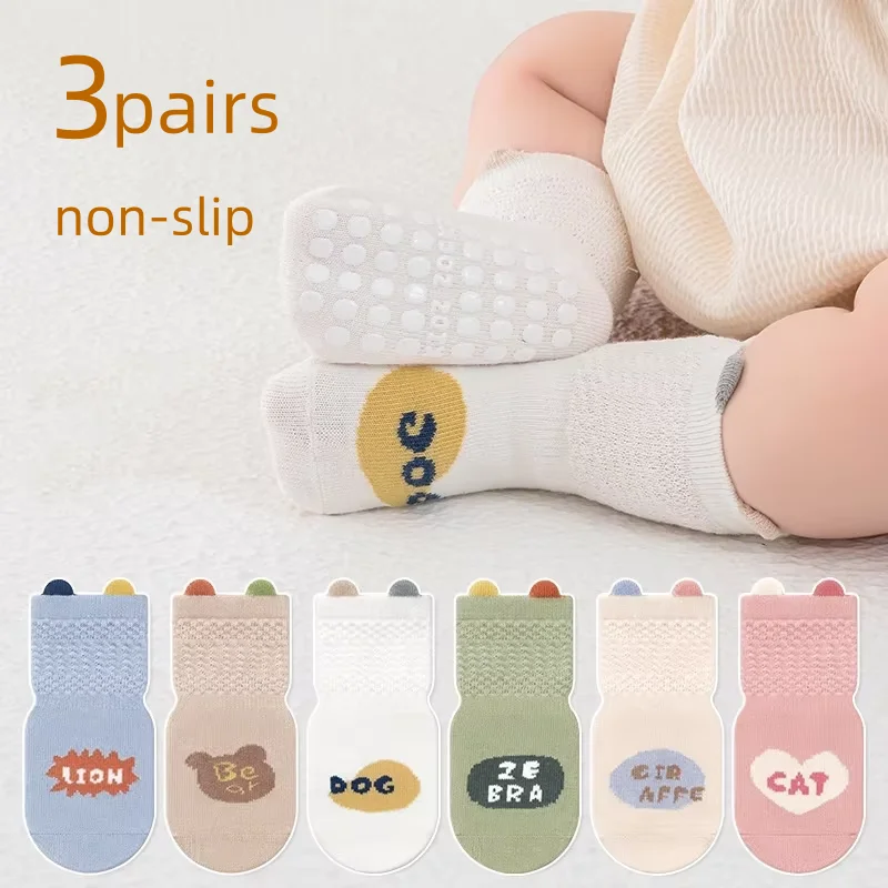 3 par/lote calcetines de suelo para niños y niñas de algodón verano primavera calcetines finos para niños calcetines de dibujos animados para niños pequeños calcetines para bebés y niñas
