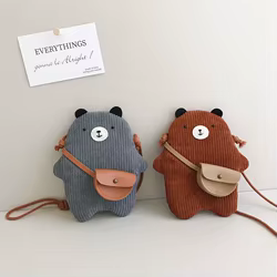Bolso bonito para niños, bandolera de oso de pana para niñas, bolso de hombro individual de otoño para niños