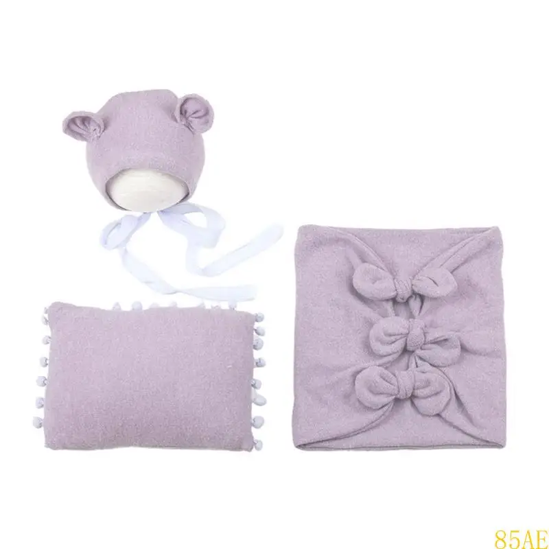 85ae 3 PCS/set Propiedades fotografía recién nacida Baby Boy Girl Gat almohada Conjunto manta almohada linda Gaanie