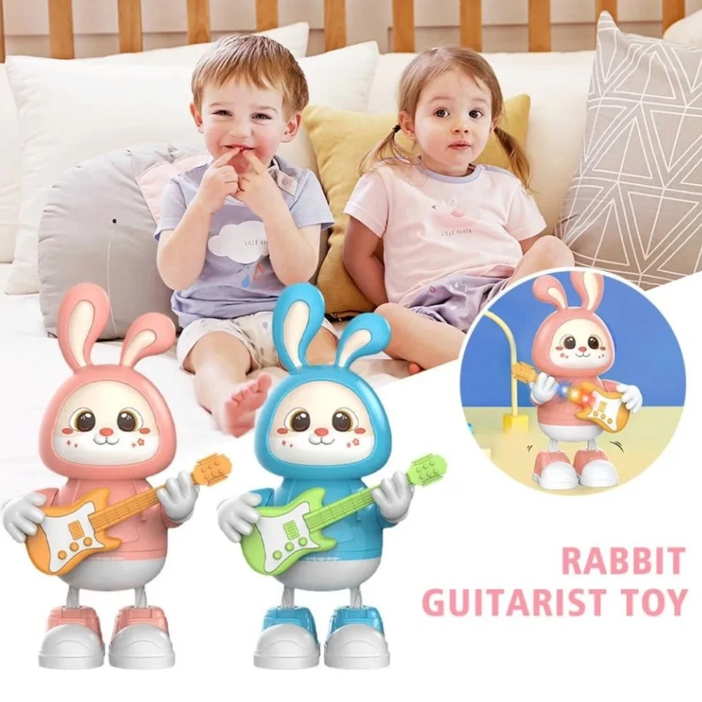 Juguete de conejito bailando con música y luces, guitarrista de conejo, juguete Musical para piernas de bebé, movimiento y giro corporal, regalo de cumpleaños para niños pequeños