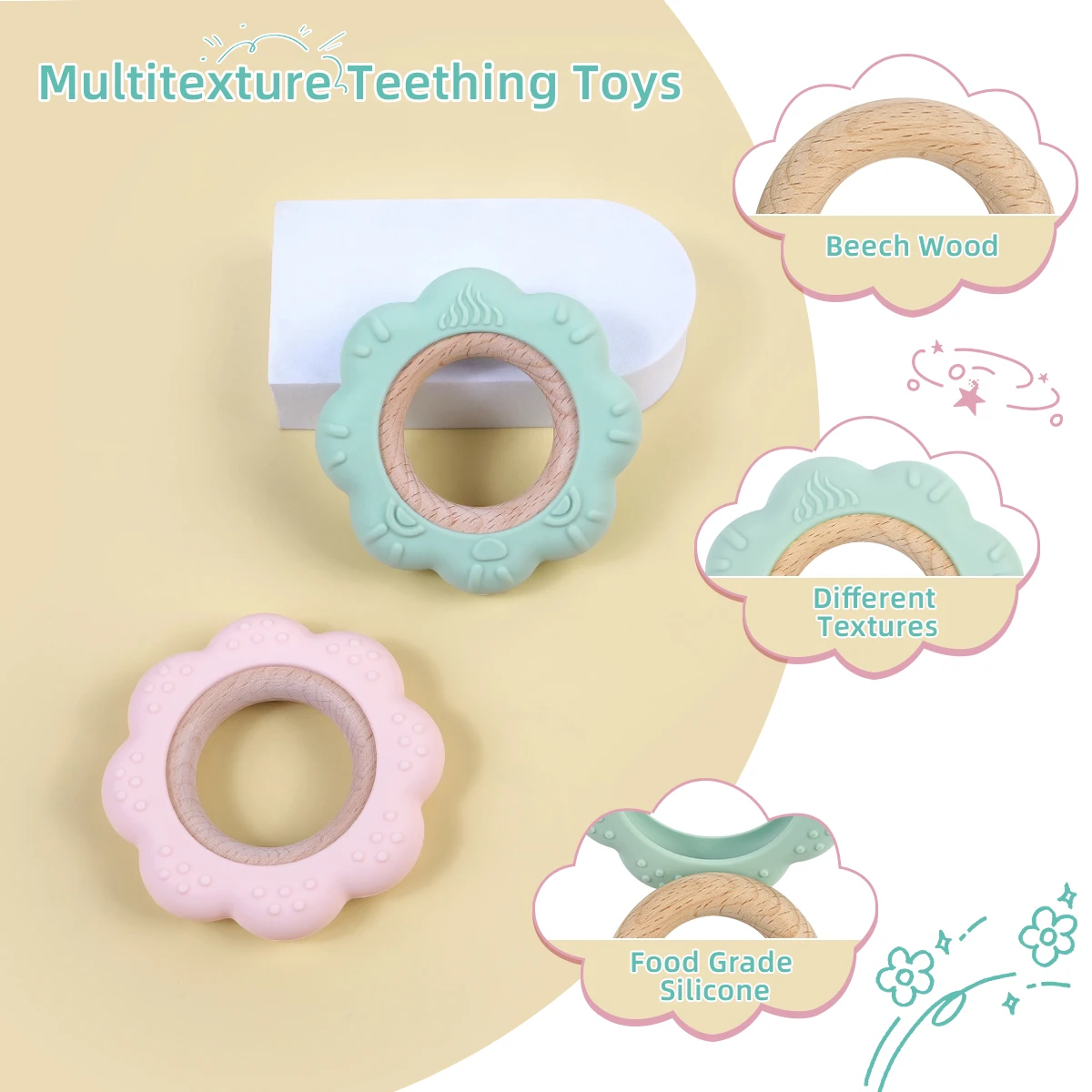 Anillo de dentición de silicona para bebé, juguete molar bonito con forma de animales de dibujos animados, collar suave de buena calidad para niñas y niños, 2 uds. - imagen 5