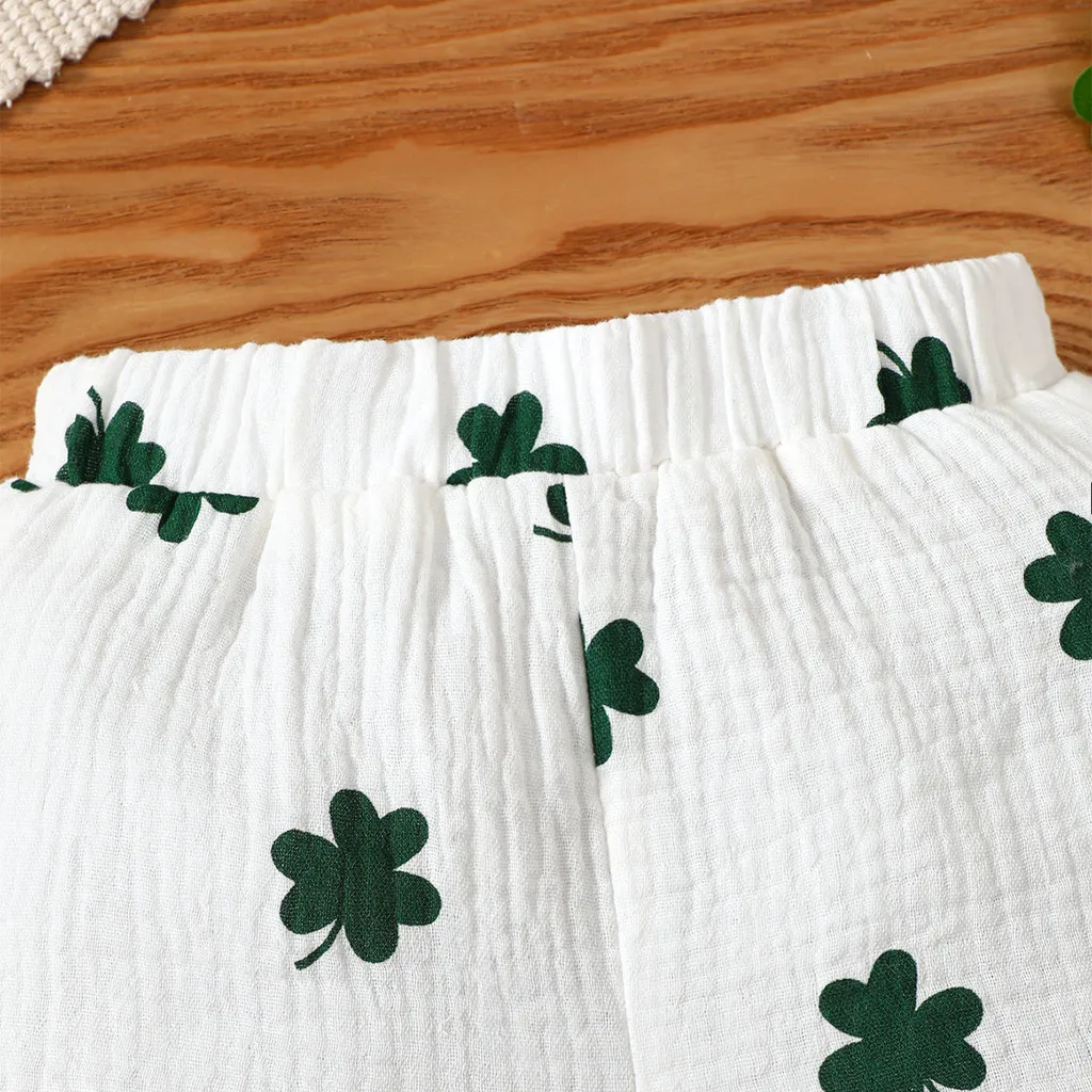 Ropa para bebés de 1 a 3 años, trajes con estampado de trébol, Tops de manga corta y pantalones cortos, 2 piezas, disfraces de ocio de verano, pijamas para niños pequeños - imagen 5