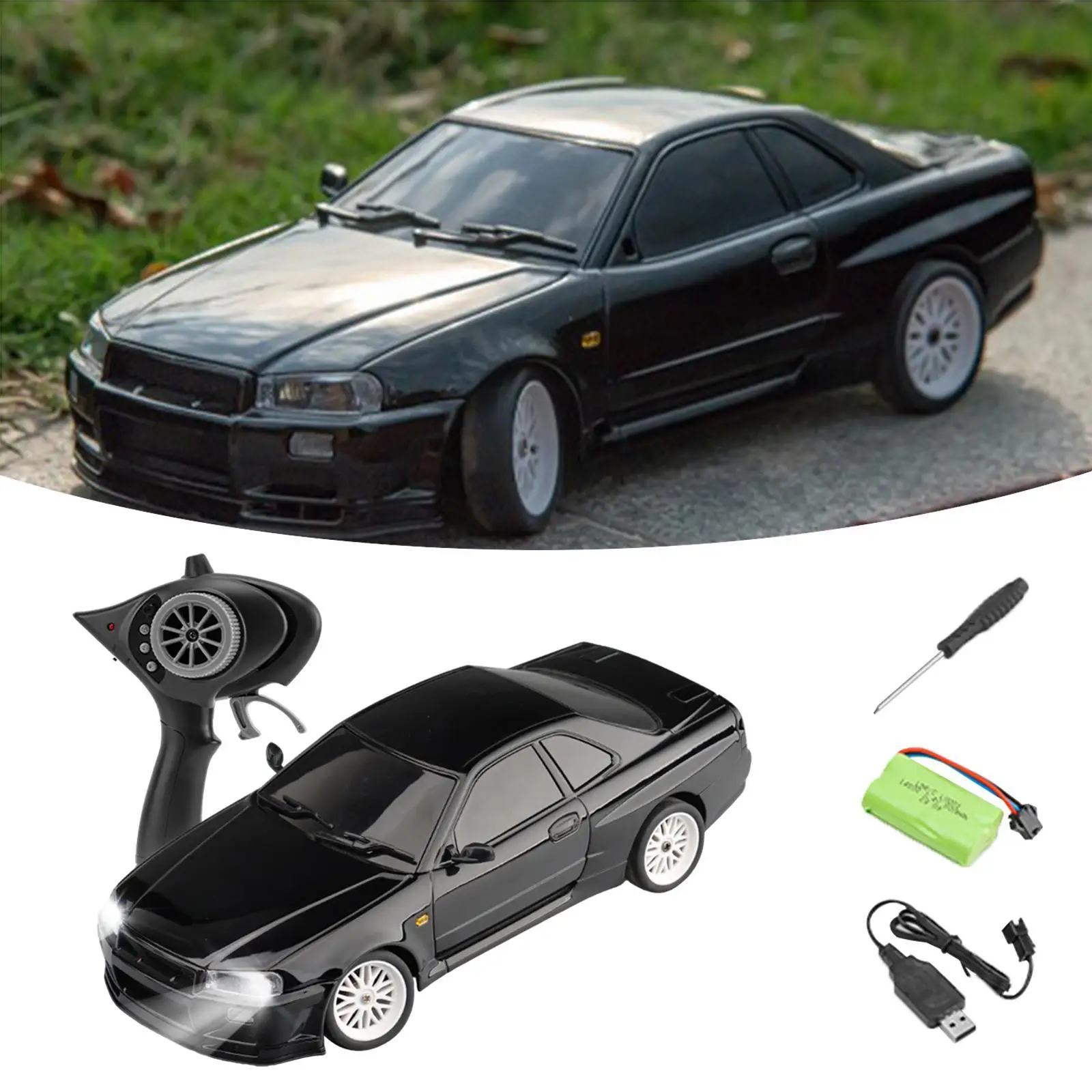 1/18 RC Drift Tyre Car Model Motor Lights on Road Vehicle High Speed Model Vehicle for Birthday Gifts Children Kids Boys Girls