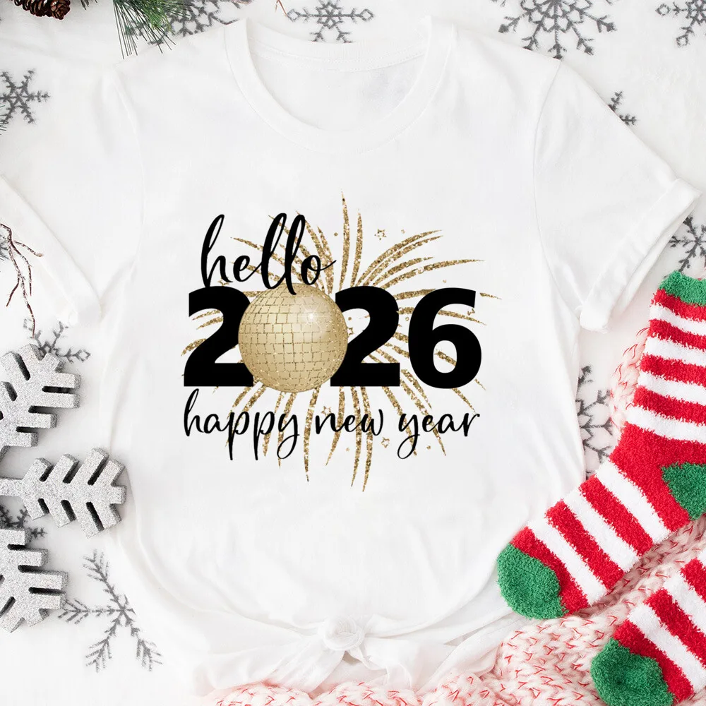 Hola 2026 Feliz Año Nuevo ropa a juego Feliz Año Nuevo papá mamá niños niñas camisa fiesta de vacaciones traje familiar Top - imagen 5