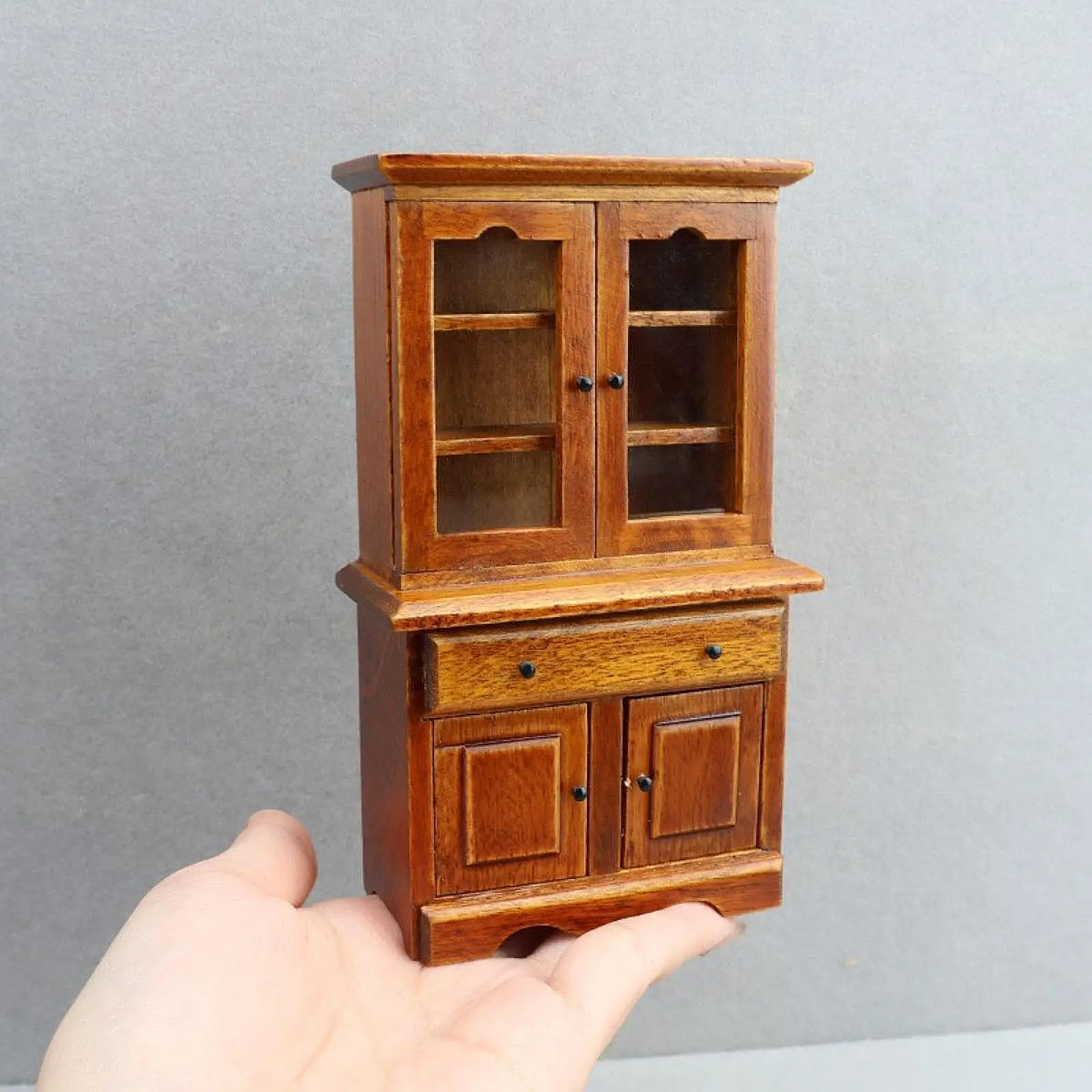 1/12 Dollhouse Bookcase Dollhouse Storage Cabinet Smooth Polishing for Living Room Double Doors Wooden Sturdy Display Cabinet