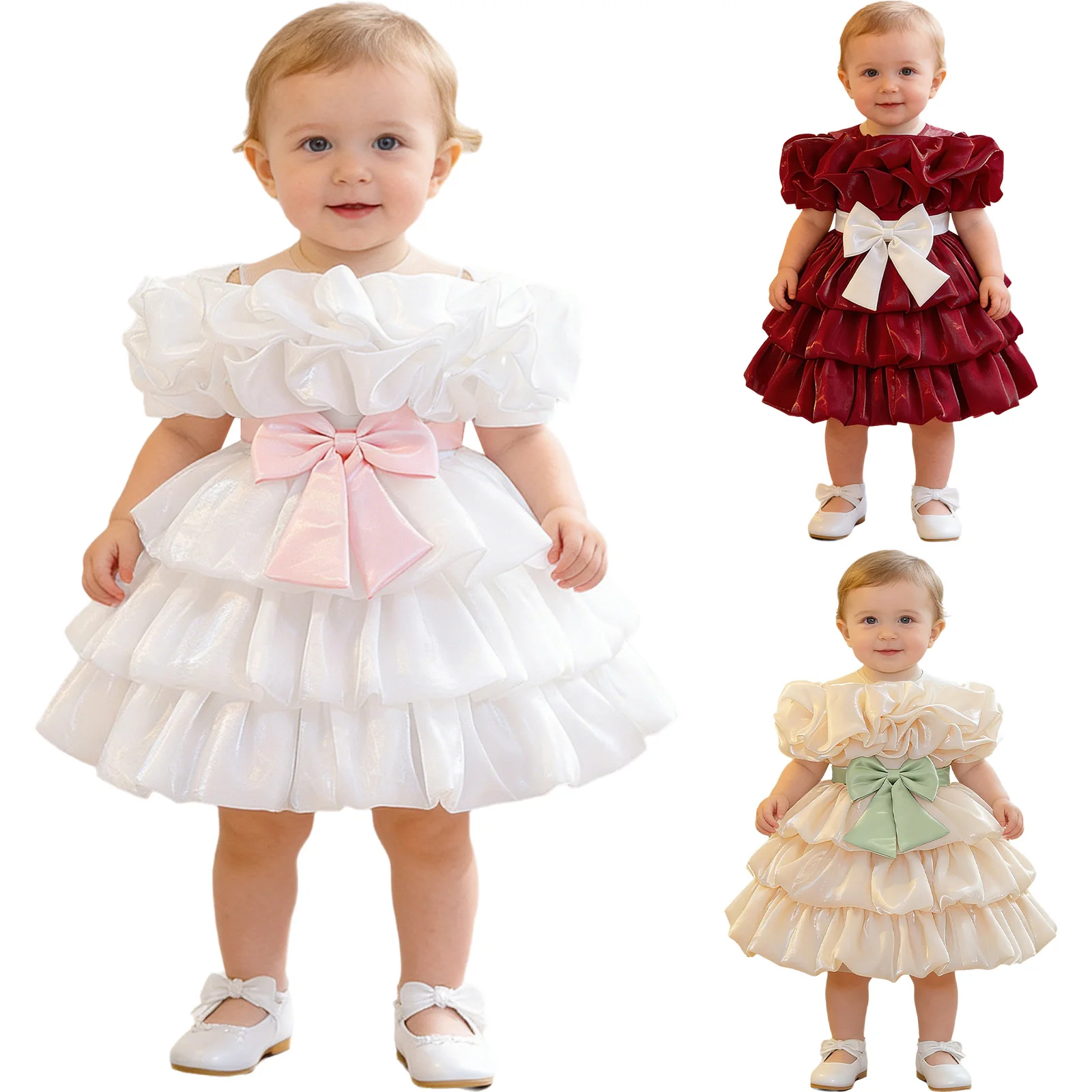 Vestido de princesa con volantes y lazo – Ideal para bodas y fiestas - imagen 4