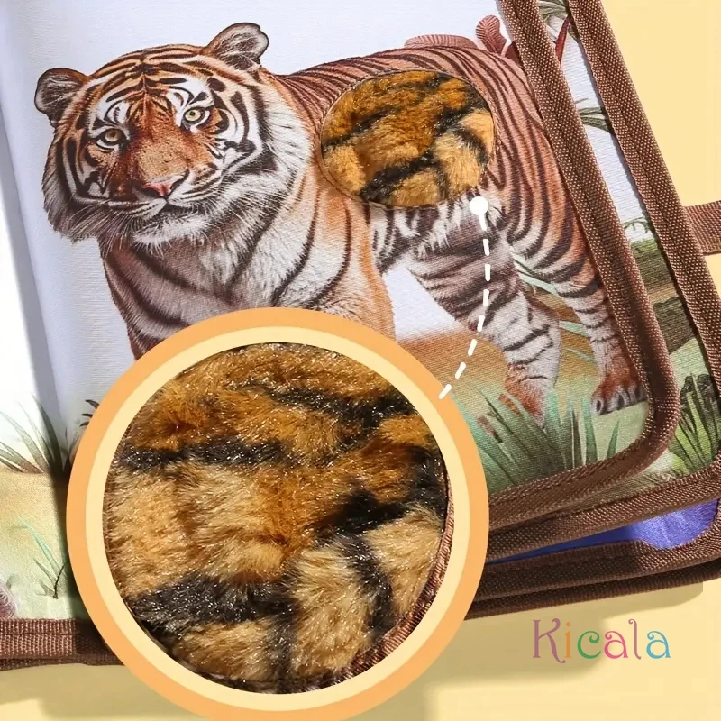 Libro interactivo táctil de animales para bebé, rompecabezas de Aprendizaje Temprano, libro de cuentos de tela con mono tigre, juguetes de desarrollo sensorial, regalo - imagen 3
