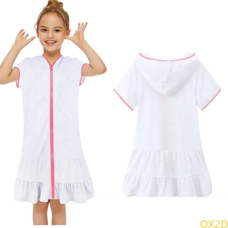 QX2D Girls Swim Cover Up con capucha con capucha con encapuchado Vestido encubrimiento trajes baño para niños Rente