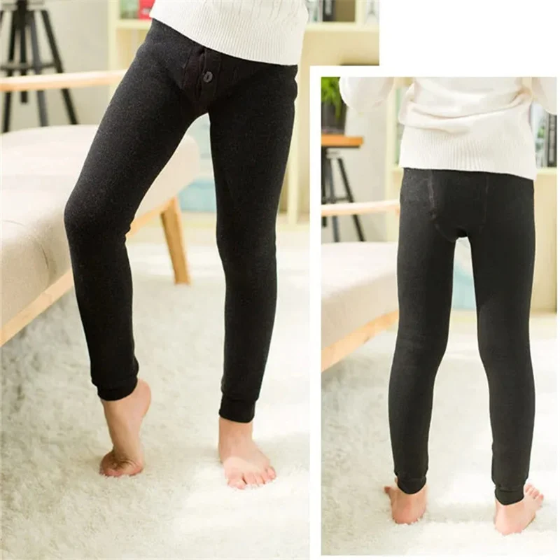 Pantalones térmicos todo en uno sin costuras para niños, mallas de terciopelo grueso de invierno para niños, pantalones de algodón simples de Color sólido para bebés - imagen 4