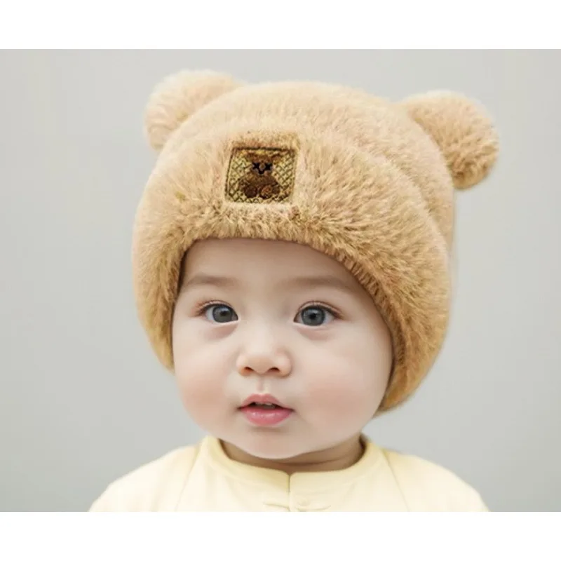 Lindo gorro tipo jersey para bebé: gorro con orejeras de otoño e invierno, gorro de punto de lana cálido y grueso para niños unisex, gorros infantiles a prueba de viento.