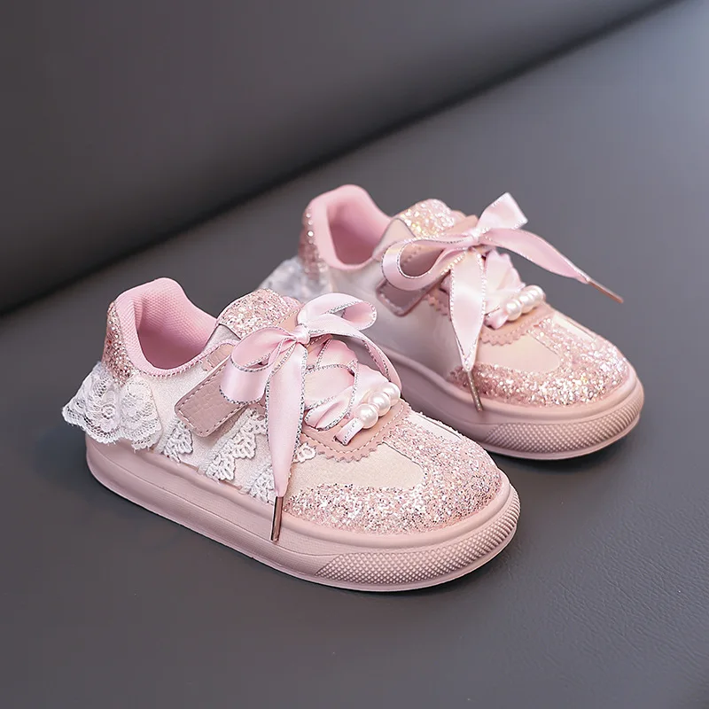 Zapatillas de deporte de otoño, zapatos ligeros a la moda para niña, zapatos sencillos y cómodos antideslizantes de encaje para chico, zapatos deportivos clásicos de princesa brillantes para mujer - imagen 3