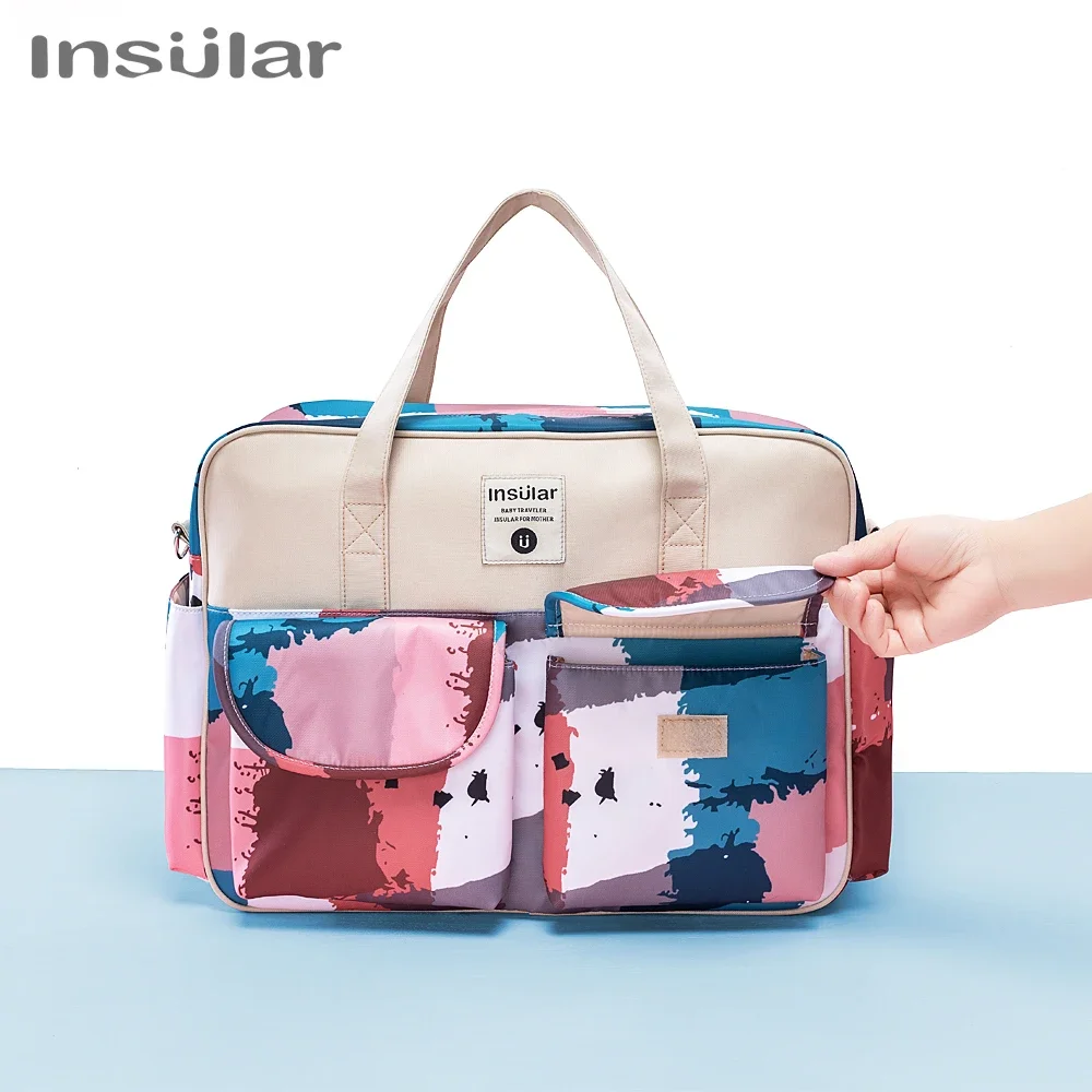Bolsas de pañales insulares para bebés, bolso de hombro de viaje para mamá de gran capacidad, bolsa de pañales impermeable para bebés, bolsa portátil para cochecito para el cuidado del bebé - imagen 3