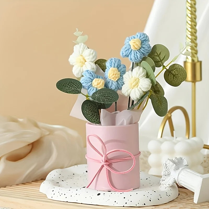 5 flores de ganchillo, papel de regalo y cinta decorativa: perfecto para el día de la madre, San Valentín, cumpleaños o regalos de aniversario. - imagen 5