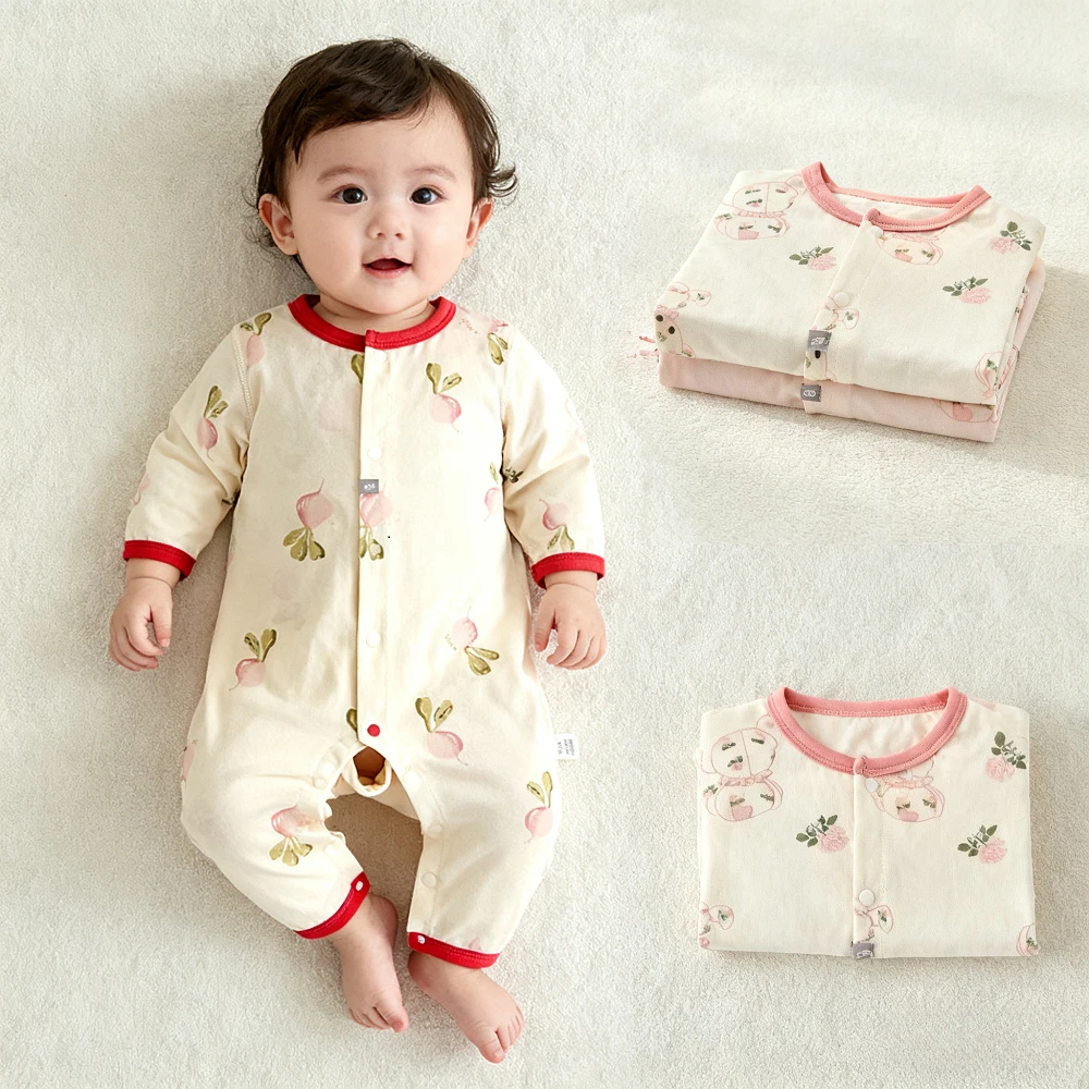 Somenie Mameluco de verano para bebé, 100% algodón, mono fino de manga larga para niñas y niños, mameluco suave para niños de 0 a 12 meses