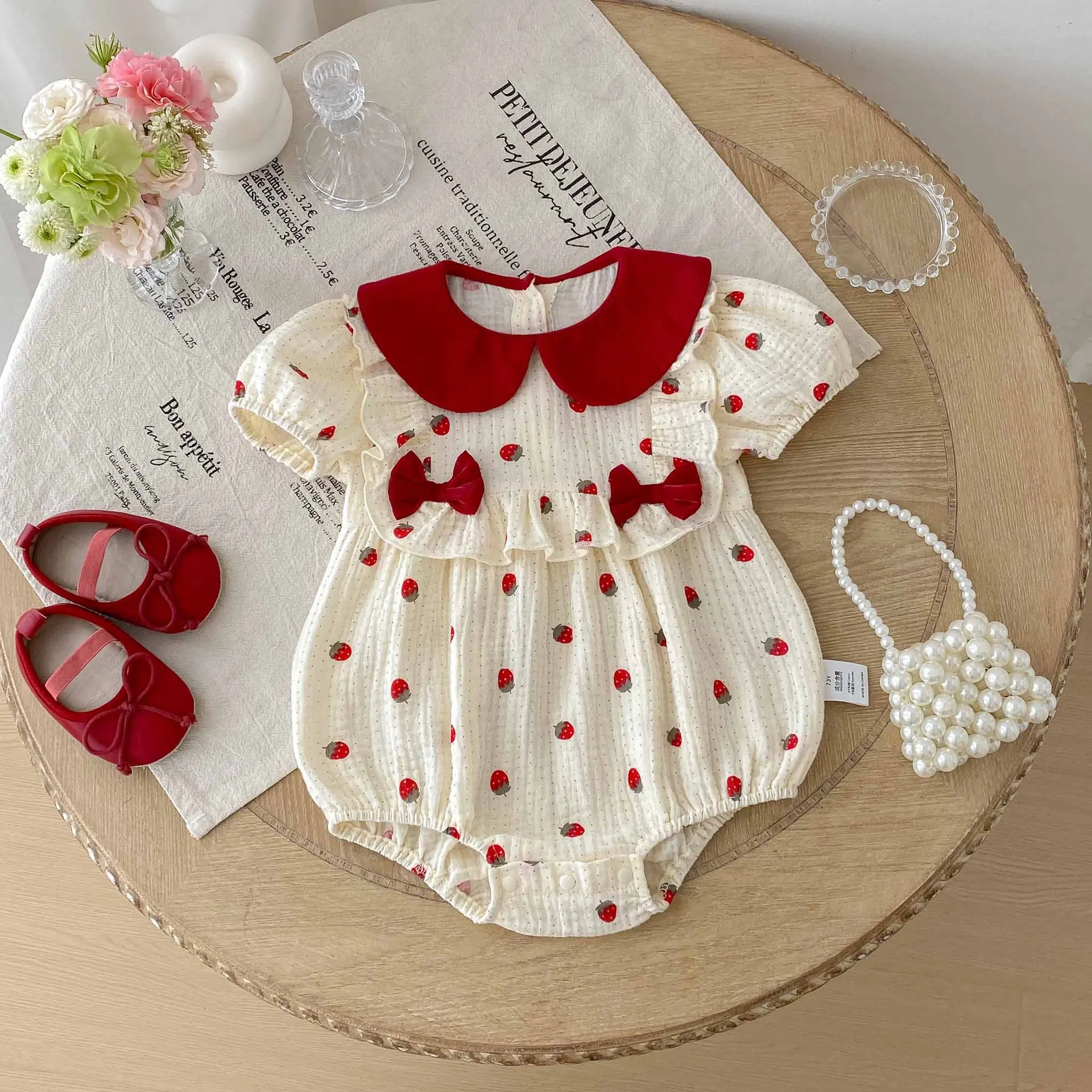 Ropa de verano para niñas, mono infantil de 100 días y traje de una pieza con cuello Peter Pan para niñas - imagen 2