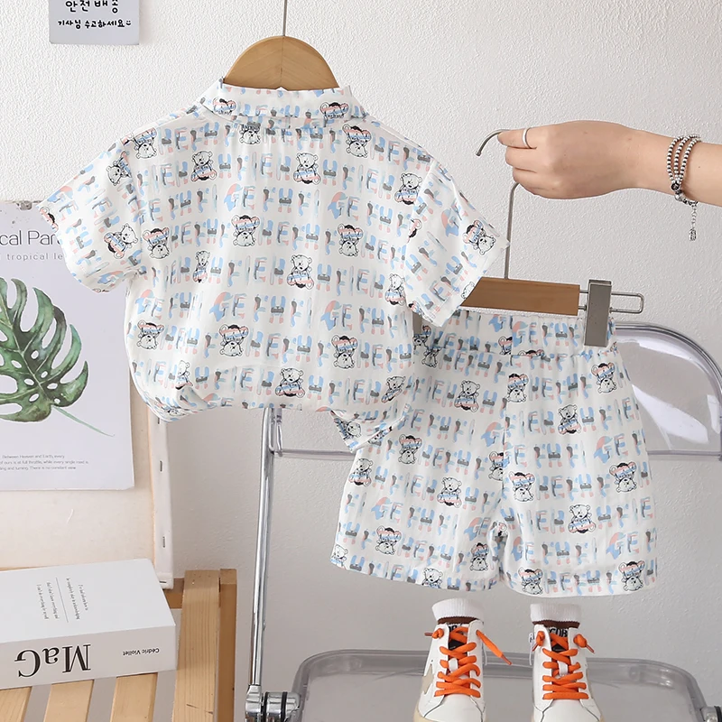 Nueva ropa de verano para bebés, traje para niños, camisa informal, pantalones cortos, 2 unids/set, ropa para niños, disfraz informal infantil, chándales para niños pequeños - imagen 3