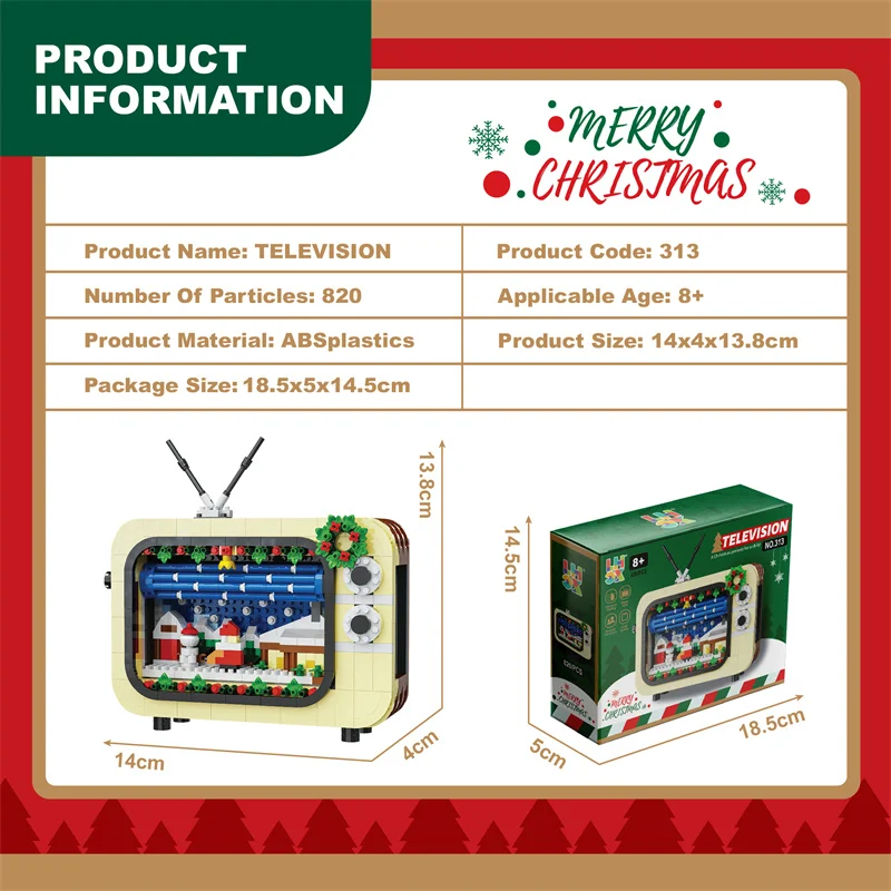 Serie de Navidad TV bloques de construcción ladrillos juguetes máquina modelo Kit DIY montaje rompecabezas modelo juguetes para niños Feliz Año Nuevo Gif - imagen 5