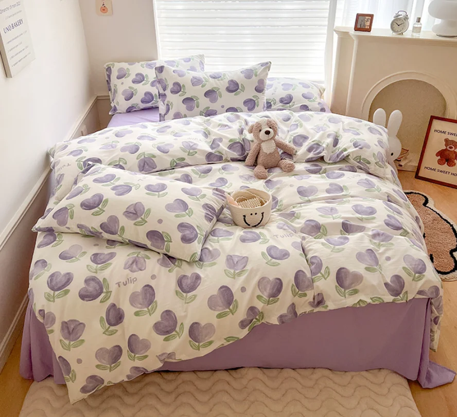 Juego de ropa de cama para cuna de niña de algodón suave con oso - imagen 3