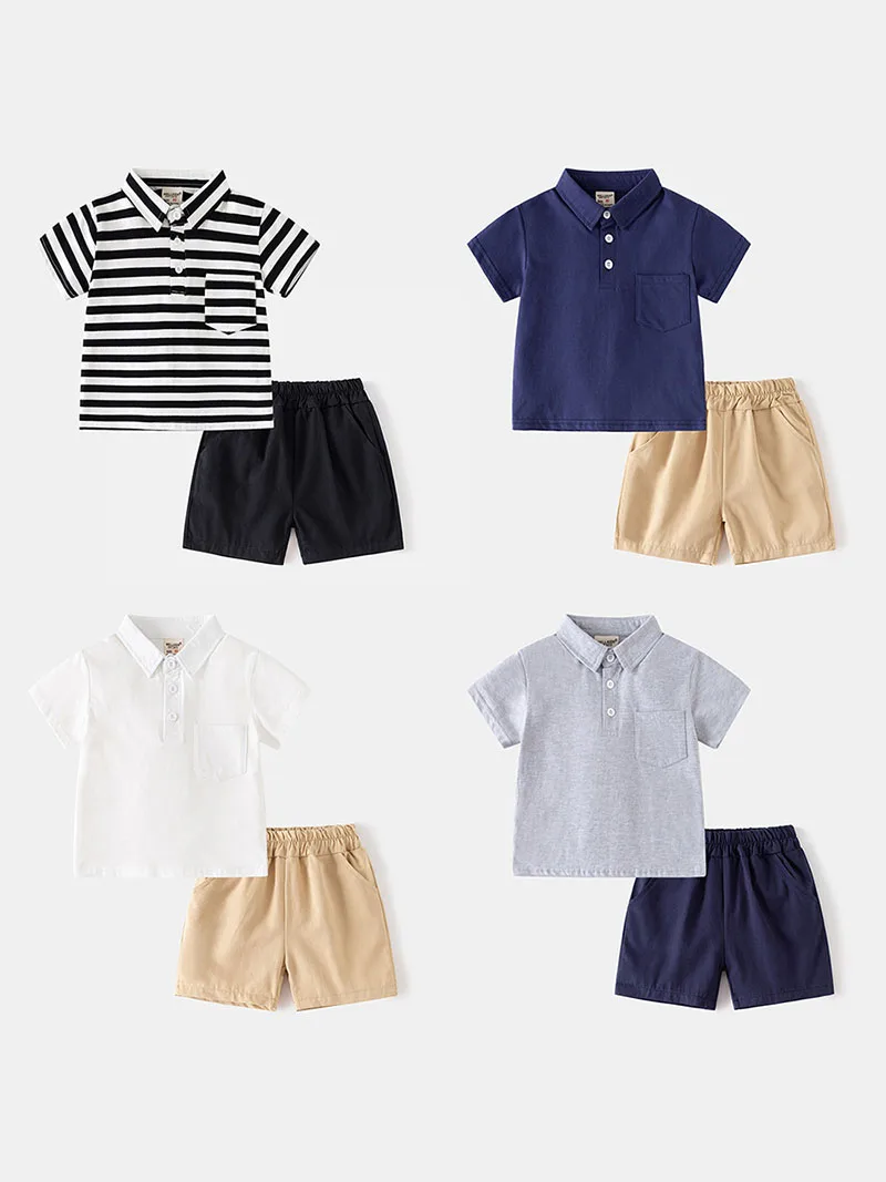 MILANCEL, nuevo conjunto de ropa de verano para niños, Polo de manga corta de estilo fino + Tops cortos a rayas de Color sólido para niñas