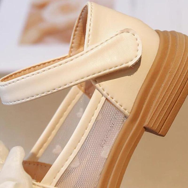 Zapatos de cuero para niñas, calzado de princesa transpirable, malla con lazo, fondo suave, verano y otoño - imagen 5