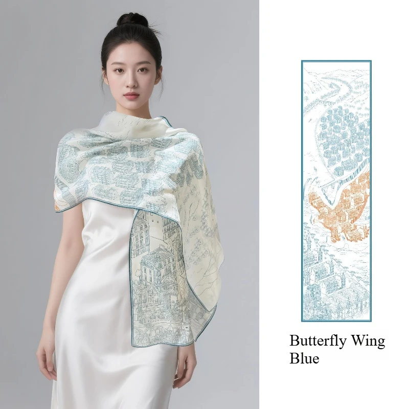 Bufanda larga de seda elegante clásica de estilo chino para mujer, chal de seda de morera 100%, regalo de lujo respetuoso con la piel para Navidad - imagen 2