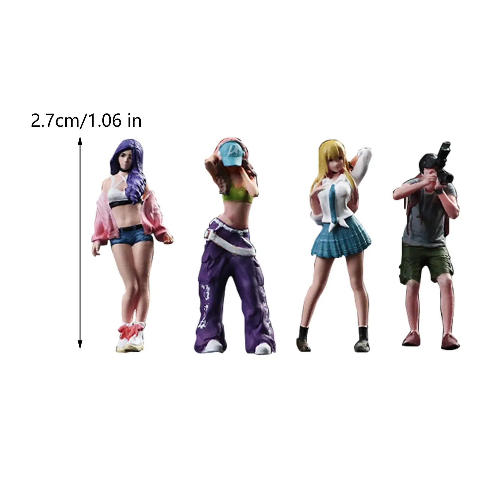 4 Pieces 1:64 Scale Girl Figure Collections Miniature Street Women Model