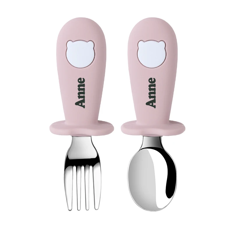 Nombre DIY TYRY.HU Juego de alimentación de bebé: cuchara y tenedor de acero inoxidable de silicona sin BPA, ideal para regalos de Navidad y Halloween - imagen 4